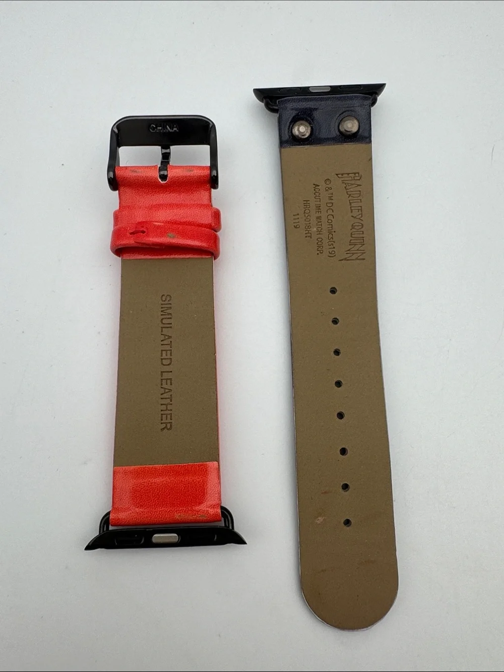 Red and Black Leather Watch Band for Men - Diamond Accent